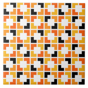 Orange Gult Svarta fyrkanter, geometrisk mönster Kakelplatta