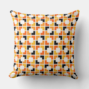 Orange Gult Svarta fyrkanter, geometrisk mönster Kudde