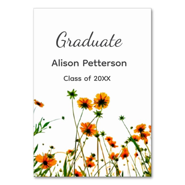 Orange gult vilda blommor modern grafisk rustik bordsnummer (Framsidan)