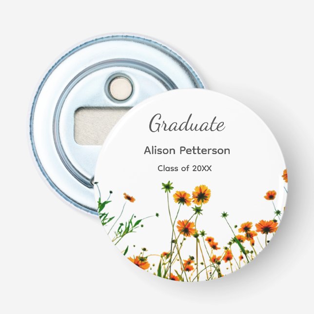 Orange gult vilda blommor modern grafisk rustik flasköppnare (Framsidan)