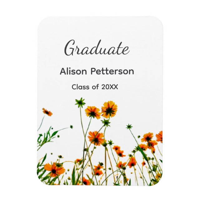 Orange gult vilda blommor modern grafisk rustik magnet (Vertikal)