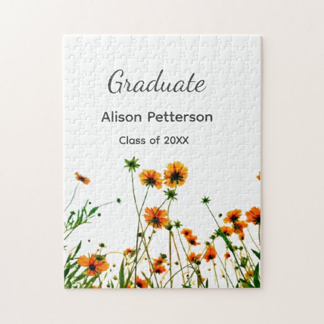 Orange gult vilda blommor modern grafisk rustik pussel (Vertikal)