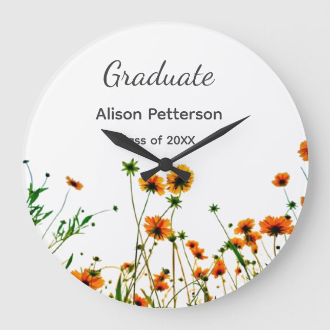 Orange gult vilda blommor modern grafisk rustik stor klocka (Framsida)