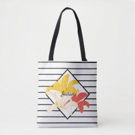 Orange Gult White Flowers Black White Rand Tygkasse