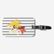 Orange Gult White Flowers on Black White Rand