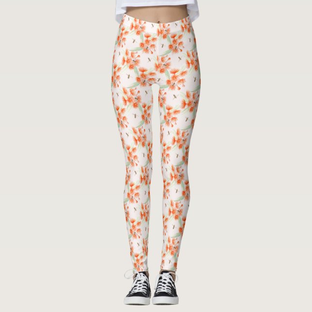 Orange, gummi och bin, vattenfärg, mönster leggings (Framsida)