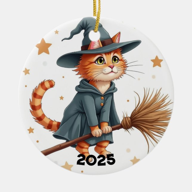 Orange Hälig Katt  Julgransprydnad Keramik (Framsidan)