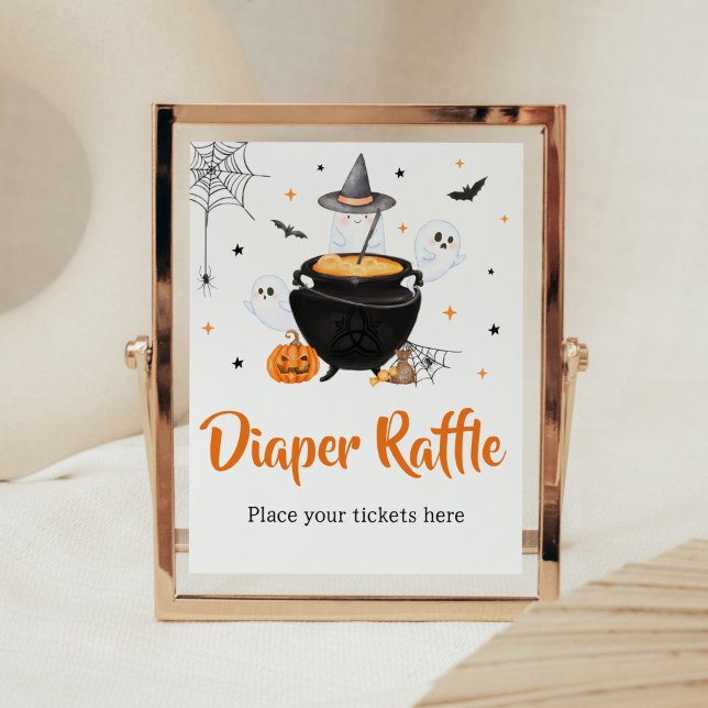 Orange Halloween Baby brinner upp i Raffle Poster (Baby is Brewing Baby Shower Diaper Raffle Sign)