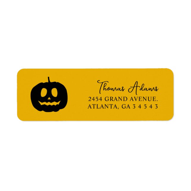 Orange Halloween Black Pumpkin Returadress Etikett (Framsidan)