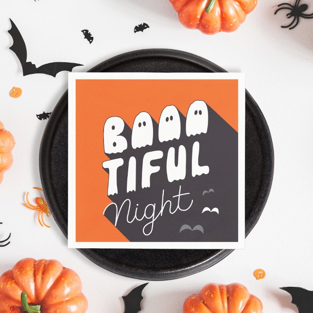 Orange Halloween fest Papper Pappersservett (Boo-tiful night, Cute Halloween Party Napkin)