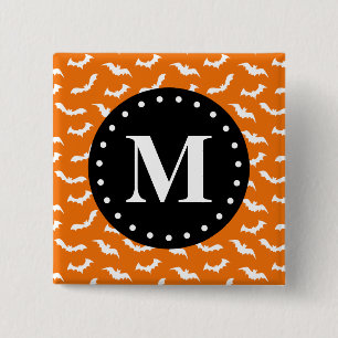 Orange Halloween Fladdermus Mönster Black Monogram Knapp
