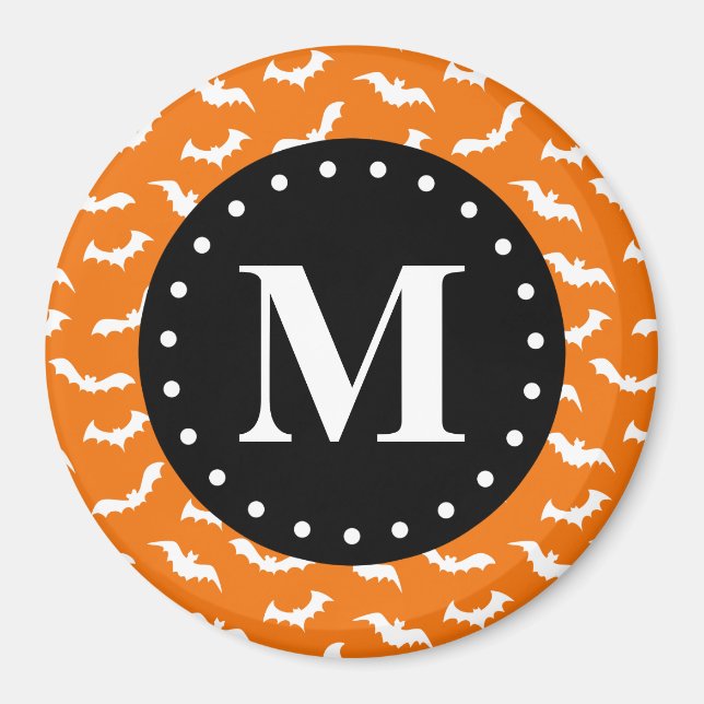 Orange Halloween Fladdermus Mönster Black Monogram Magnet (Framsidan)