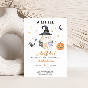 Orange Halloween Ghost Little Boo Baby Shower Inbjudningar