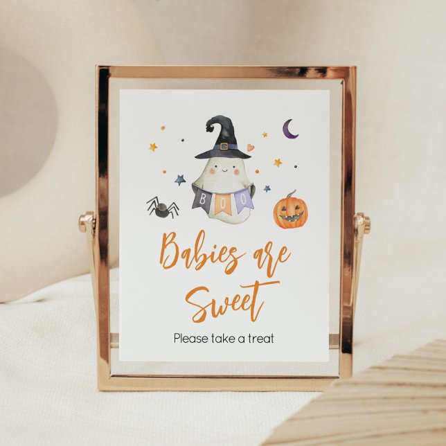 Orange Halloween Ghost Little Boo Spädbarn är Swee Poster (Little Boo Baby Shower Babies are Sweet Sign)
