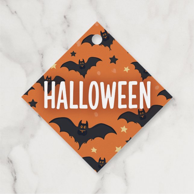 Orange Halloween Gift-Märkre med Fladdermus Gåvor Etiketter (Baksida)