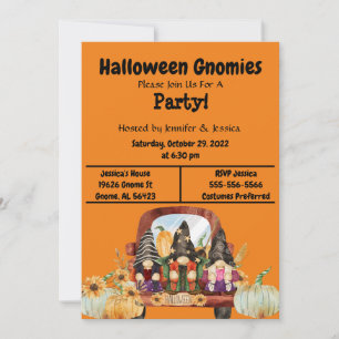 Orange Halloween Gnome Party Inbjudningar