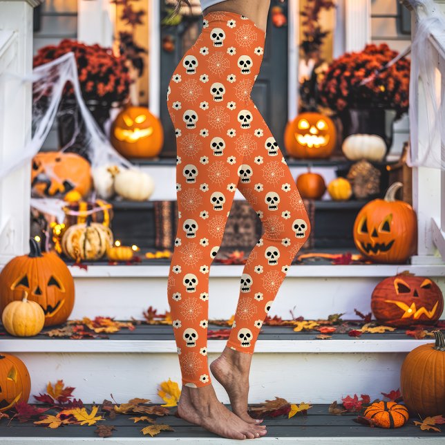 Orange Halloween-kallar och blommor Mönster Leggings (Skapare uppladdad)