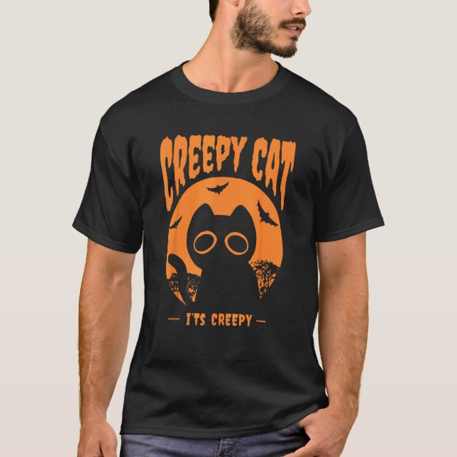 Orange Halloween Katt Bats T Shirt (Framsida)