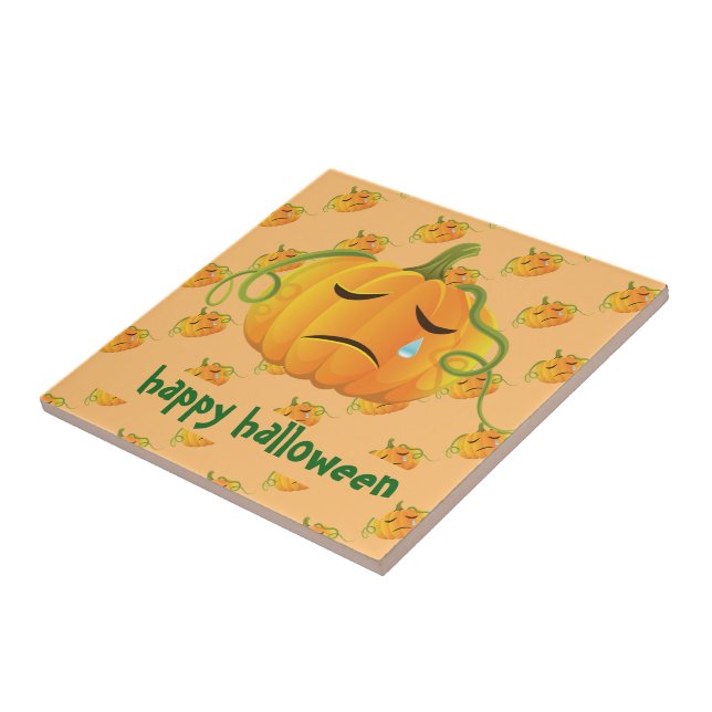 Orange Halloween Ledsen Pumpkin Seamless Mönster Kakelplatta (Sidan)