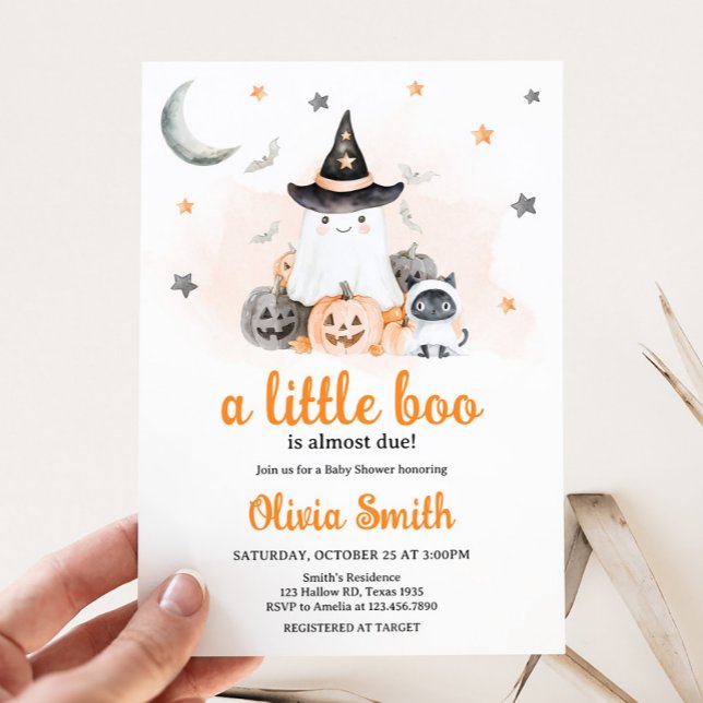 Orange Halloween Little Boo Baby Shower Inbjudningar (Gender Neutral Halloween Little Boo Baby Shower Invitation )