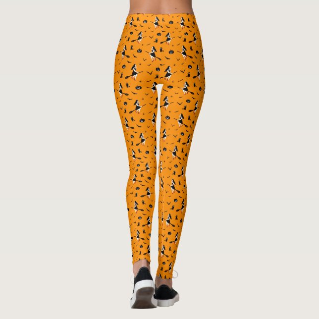 Orange Halloween med &Svarta katter Leggings (Baksida)