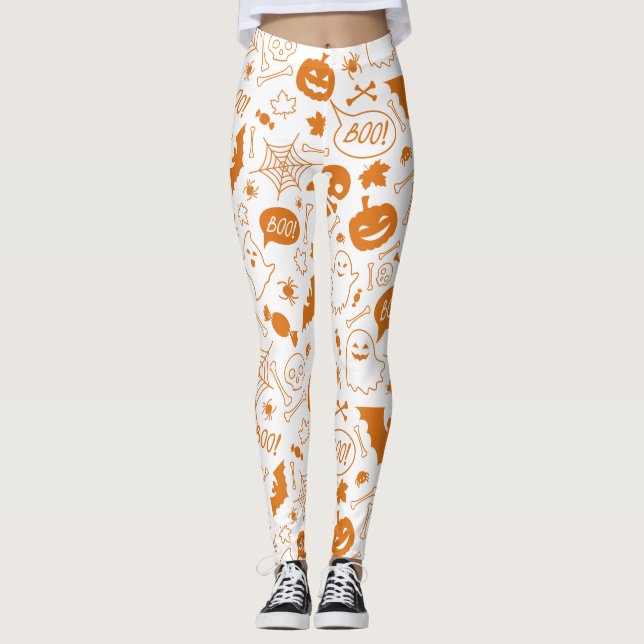 Orange Halloween Mönster Happy halloween Art Leggings (Framsida)