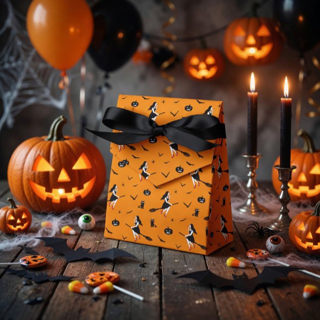 Orange Halloween presentlåda med häxor (Skapare uppladdad)