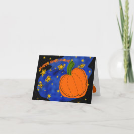 Orange Halloween-pumpa blå stjärnhimmel Helgkort