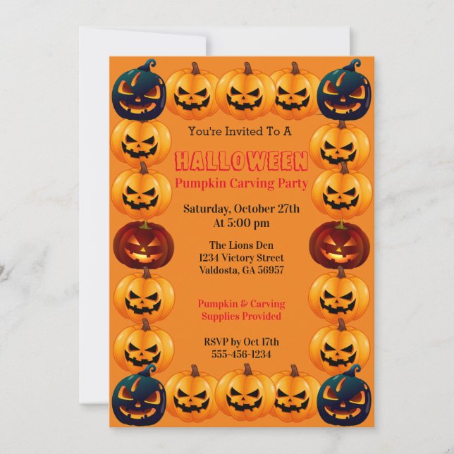 Orange Halloween Pumpkin Carving Party-inbjudan Inbjudningar (Framsida)