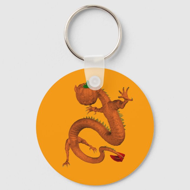 Orange Halloween Pumpkin Dragon Nyckelring (Framsida)