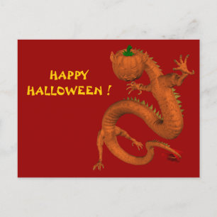 Orange Halloween Pumpkin Dragon Vykort