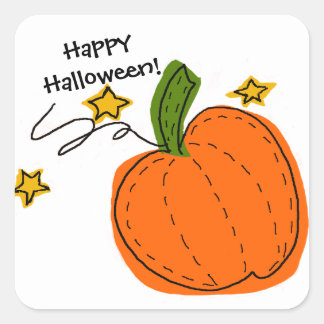 Orange Halloween Pumpkin Guld Stars Sticker Fyrkantigt Klistermärke