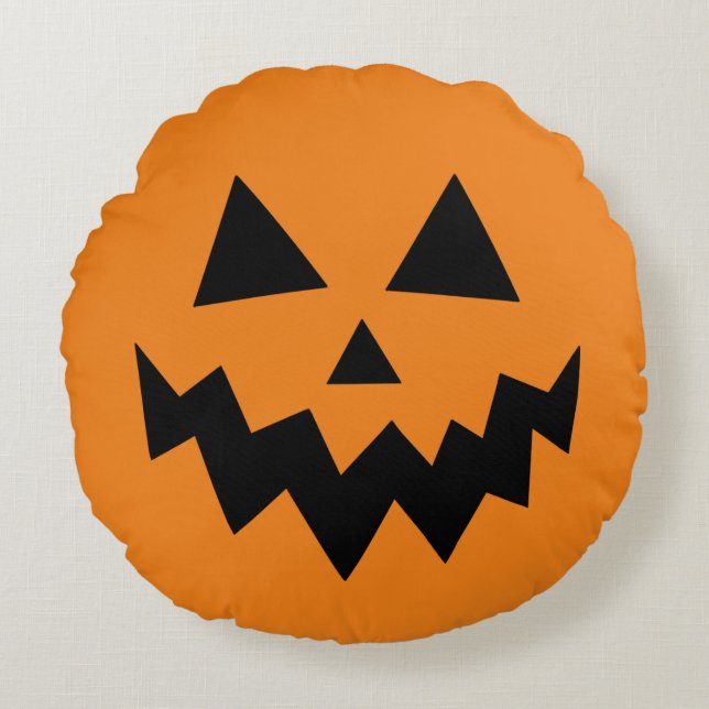 Orange Halloween Pumpkin Jack o lantern Rund Kudde (Framsidan)