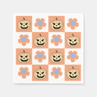 Orange Halloween Pumpkin och Daisy Checkerboard Pappersservett