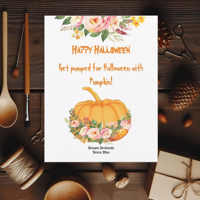 Orange Halloween Pumpkin Watercolor Ro (Vibrant Orange Halloween Pumpkin Watercolor Roses)