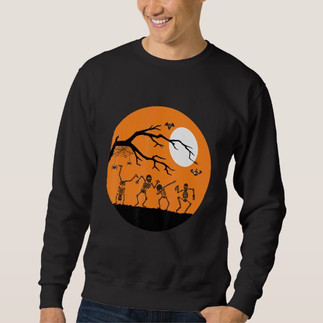 Orange Halloween relaterat till dansande skelett Lång Ärmad Tröja (Framsida)