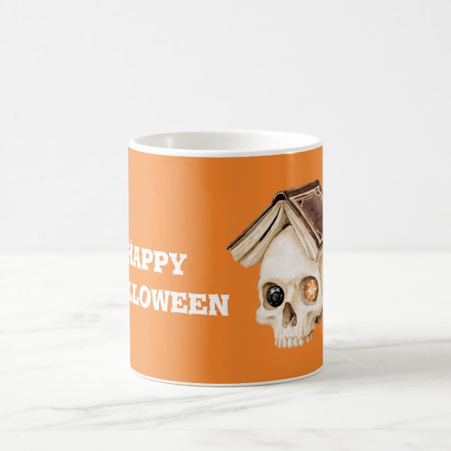 Orange Halloween Skalle Bok Kaffemugg (Center)