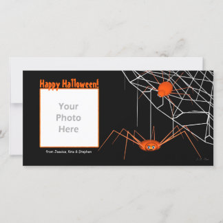 Orange Halloween Spiders Julkort