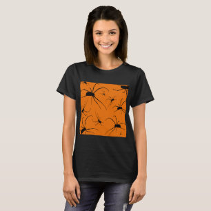 Orange Halloween Spiders Mönster, Black Spider T-S T Shirt