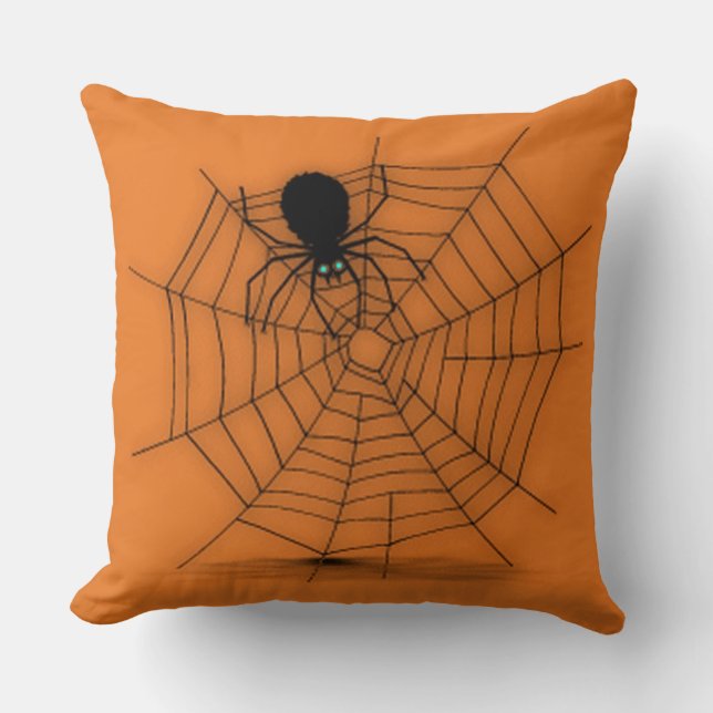Orange Halloween Spindelnät Dekorativ kudde (Framsida)