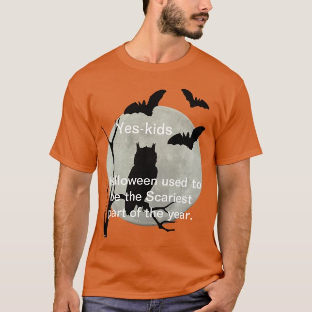 Orange Halloween Uggla & Fladdermöss T Shirt (Framsida)
