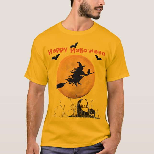 Orange Halloween Witch T Shirt (Framsida)