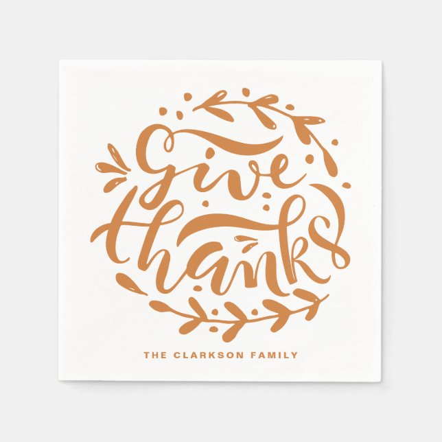 Orange Hand Lettered Ge-tack, Thanksgiving Pappersservett (Framsidan)