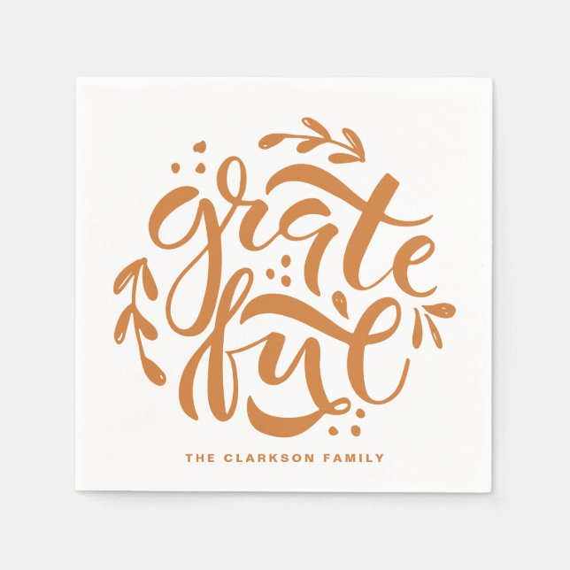 Orange Hand Lettered Gratful Thanksgiving Pappersservett (Framsidan)