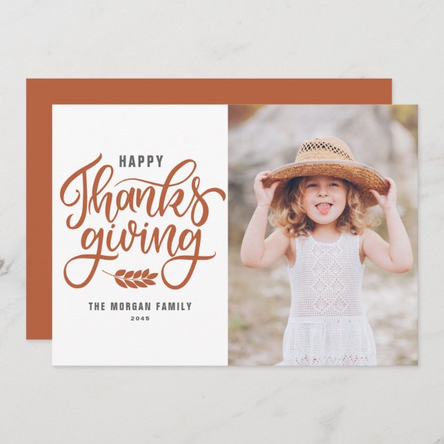 Orange Hand Lettering Happy thanksgiving Photo (Fram/baksida)