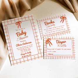 Orange Hand plockade Gingham Neutralt Baby Shower Inbjudningar