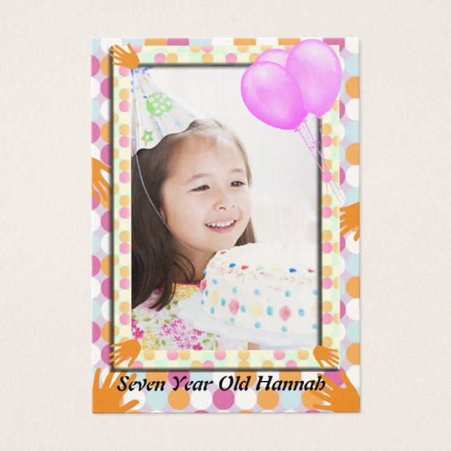 Orange HandPrint Girls Polkadot Birthday Photo Car Visitkort (Framsidan)