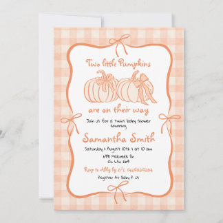 Orange Handritad Pumpa Tvillingar Baby Shower Inbjudningar