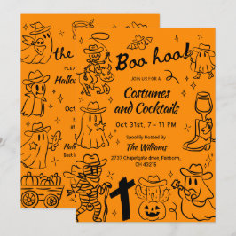 Orange Handritat Cowboy Tema Halloweenfest Inbjudningar