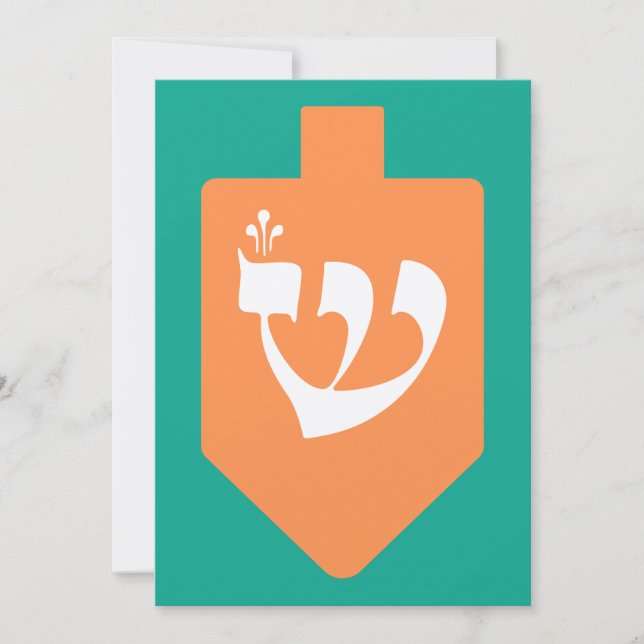 Orange Hanukkah Dreidel w. Hebrew Brev Shin (Framsida)